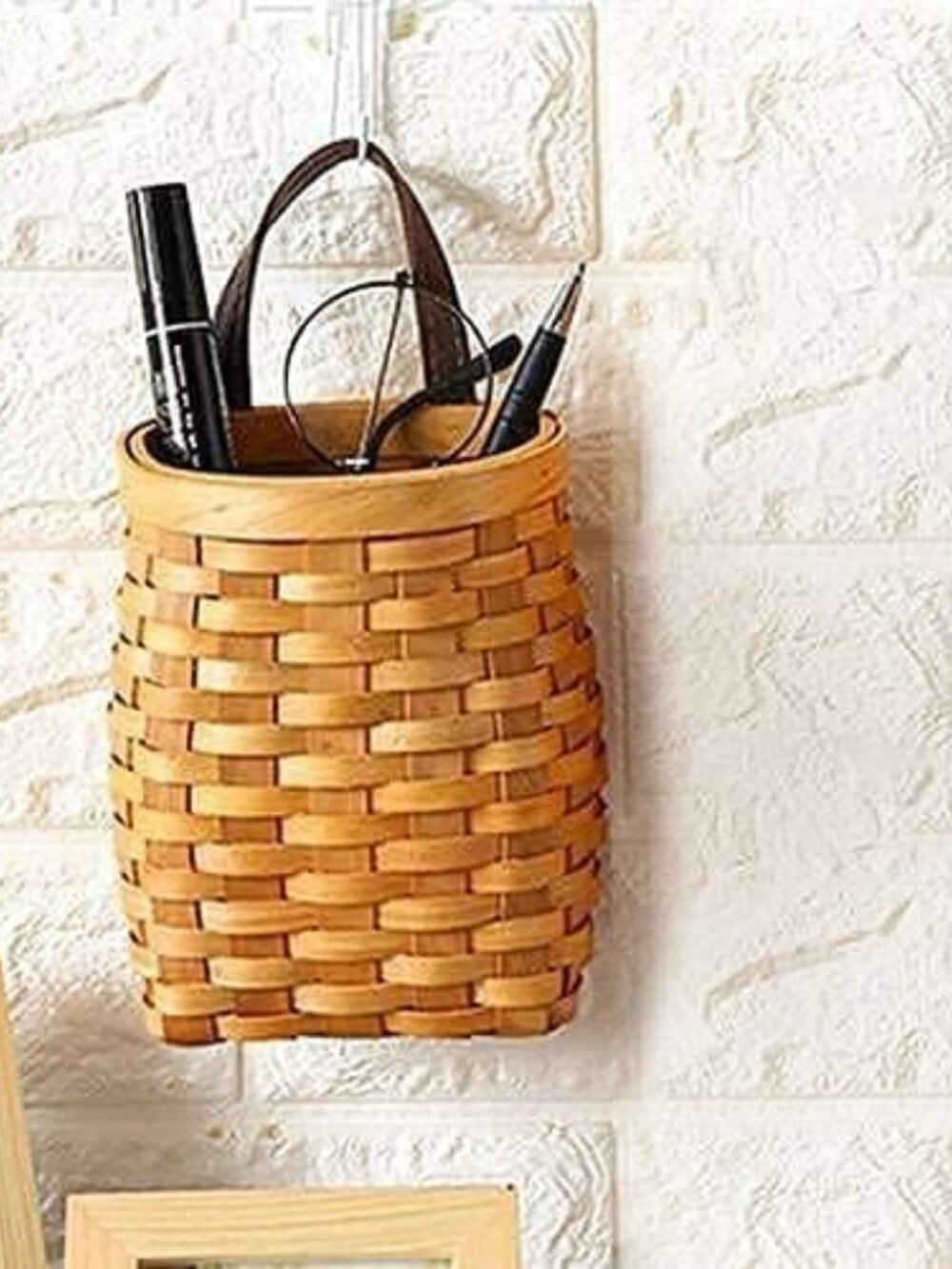 hanging wicker basket Hand-Woven Wood Storage Basket Portable Wall Hanging Flowe - Picture 3 of 6